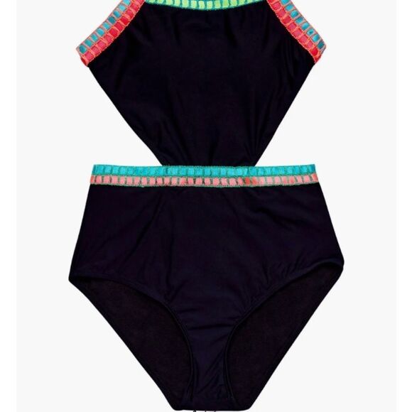 Beach Lingo Embroidered Trim Cutout 1 piece Swimsuit Size 10 NWT - Picture 3 of 6